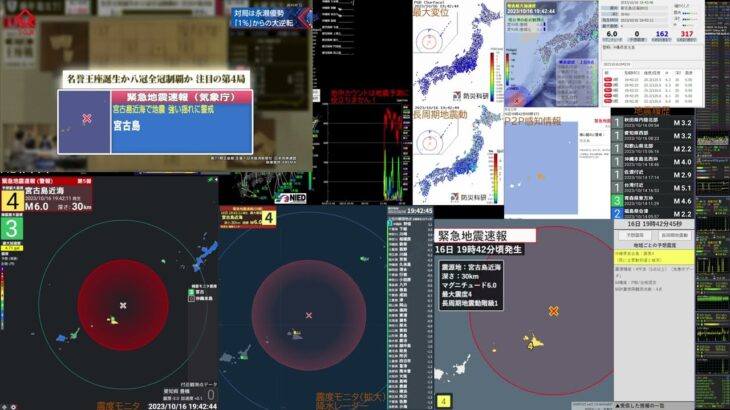 2023年 2023/10/16 19:42 宮古島近海 M6.0 最大震度4 強震モニタ