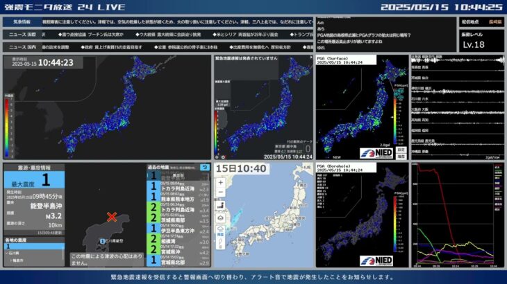 2023年 【宮古島近海】2025年05月15日 10時38分11秒（最大震度2 M4.2 深さ60km）地震録画