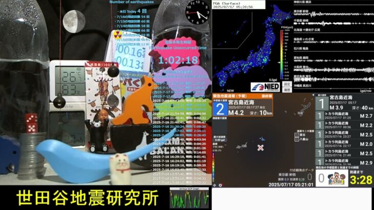 2023年 2025/7/17 5:18 宮古島近海で地震 震度2 深さ10km M4.2 Earthquake off the coast of Miyako Island Japan