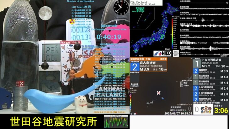 2023年 2025/9/7 10:35 宮古島近海で地震 震度2 深さ10km M3.9 Earthquake off the coast of Miyakojima Japan